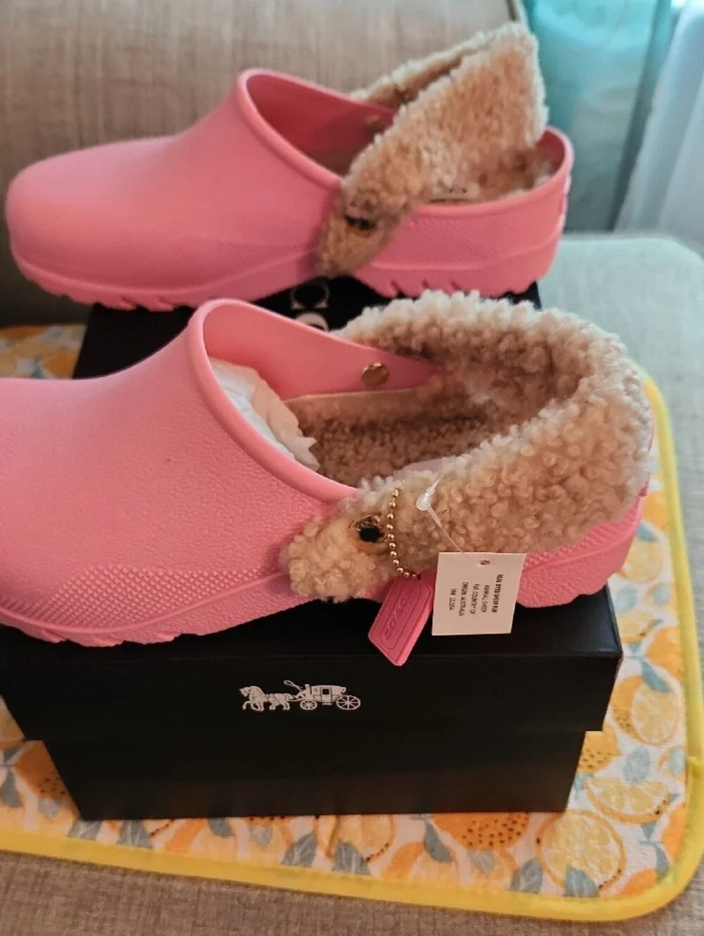 Coach Pink Faux-Shearling Slip-On Clogs